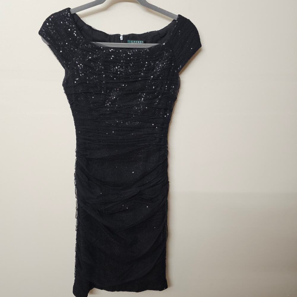 Ralph Lauren Evening Dress Black Sequin Fitted Size 2 - Picture 5 of 11